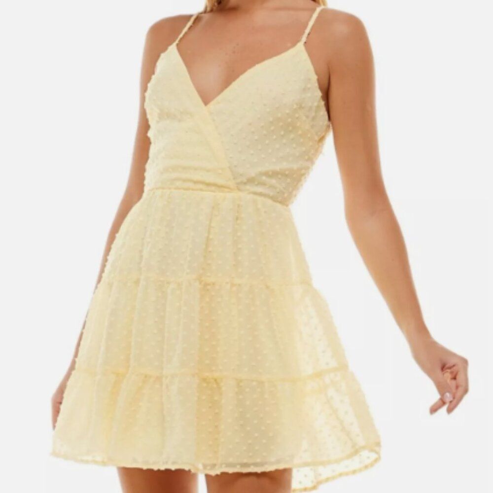 Trixxi Yellow Clip Dot Tiered V-Neck Mini Dress Small NWOT Coquette Spring